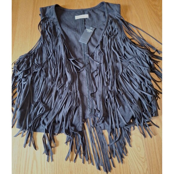 NWT Abercrombie Faux Suede Leather Fringe Vest Hippie Boho Festival Western Larg - Picture 1 of 9